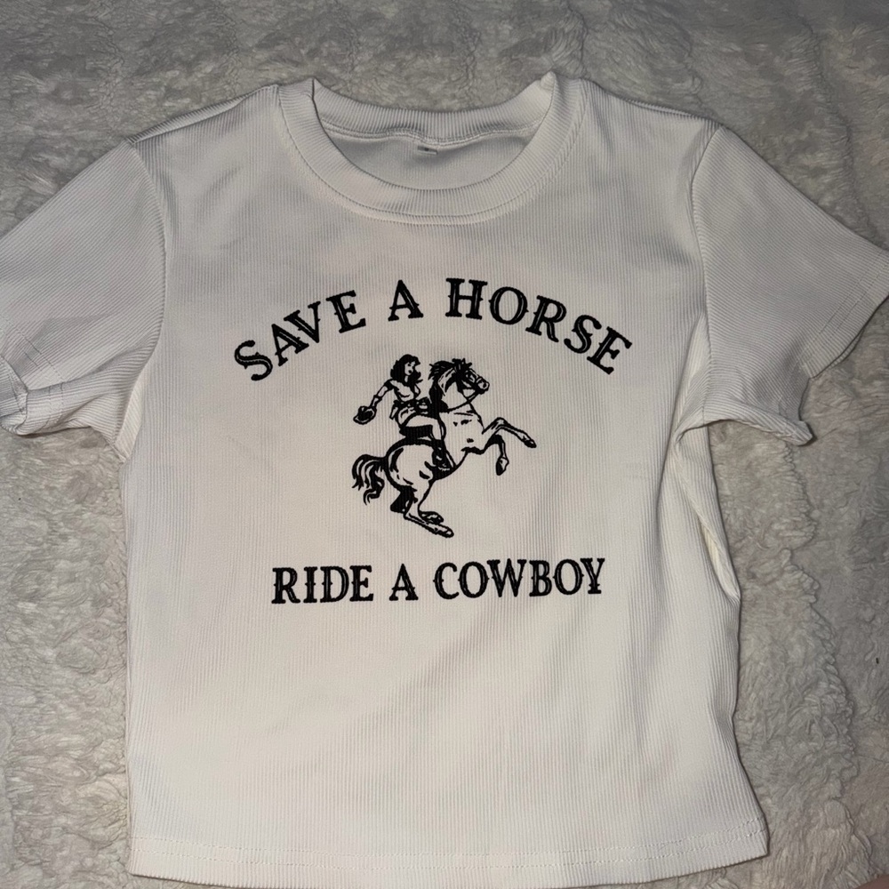 White 'Save A Horse Ride A Cowboy' Short Sleeve Graphic Tee - Women